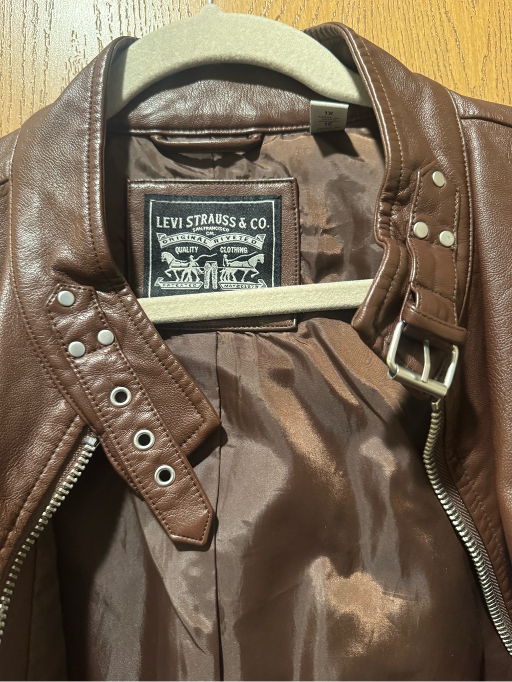 Levi's Chocolate Brown Faux Leather Moto Jacket with Zip Details - Picture 4 of 6